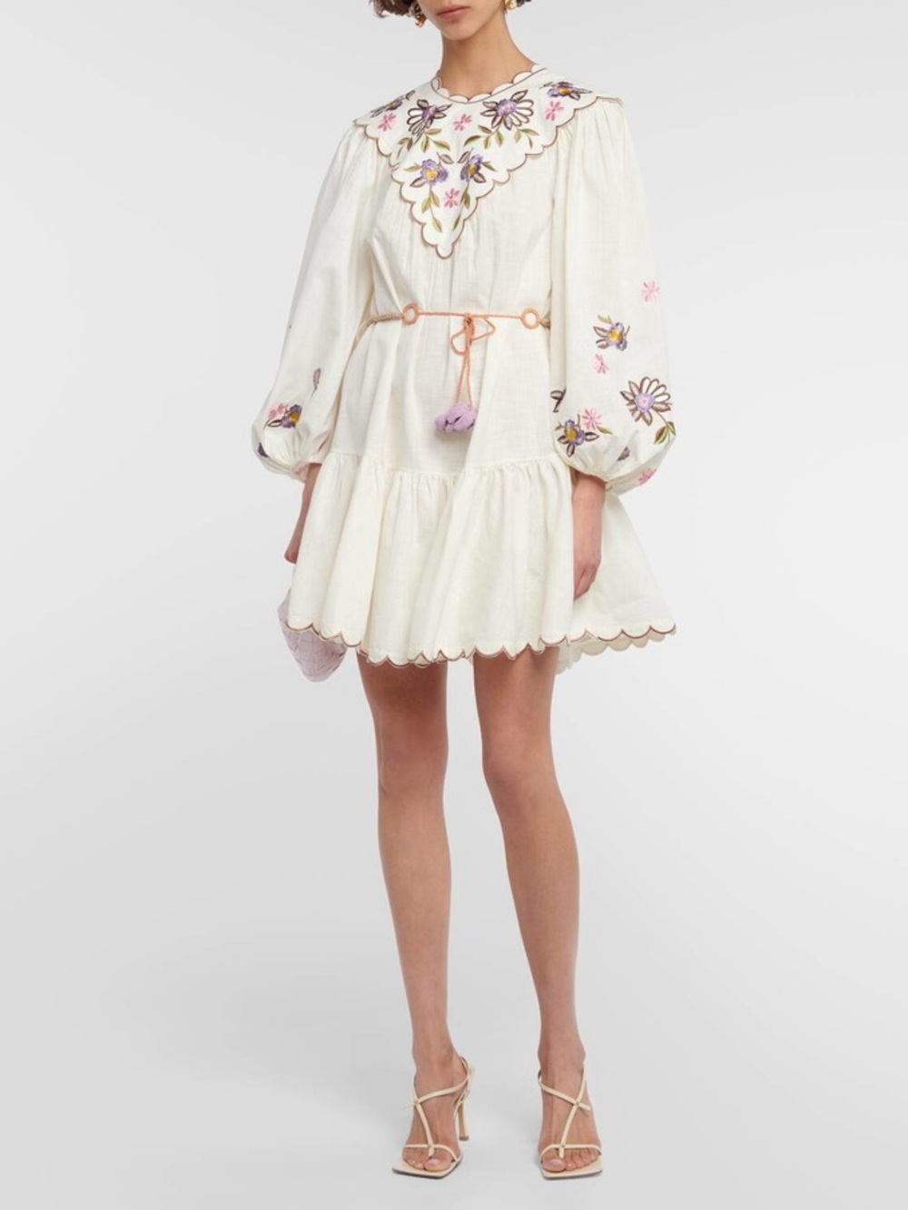 Alemais - Nelly Embroidered Cotton Linen Yoke Minidress - Size 4